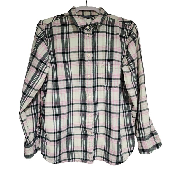 J Crew Re-Imagine Women Cotton Plaid Classic Fit Shirt in Soft Mint Tartan Sz 16 - Picture 1 of 11